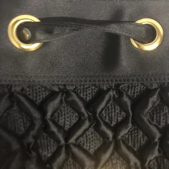 Vintage-Inspired Black Quilted Lion Medallion Bucket Bag – Gold Stud Accents - Picture 6 of 9